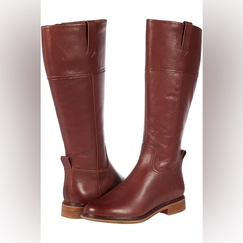 Brown leather Clarks boots with small heel